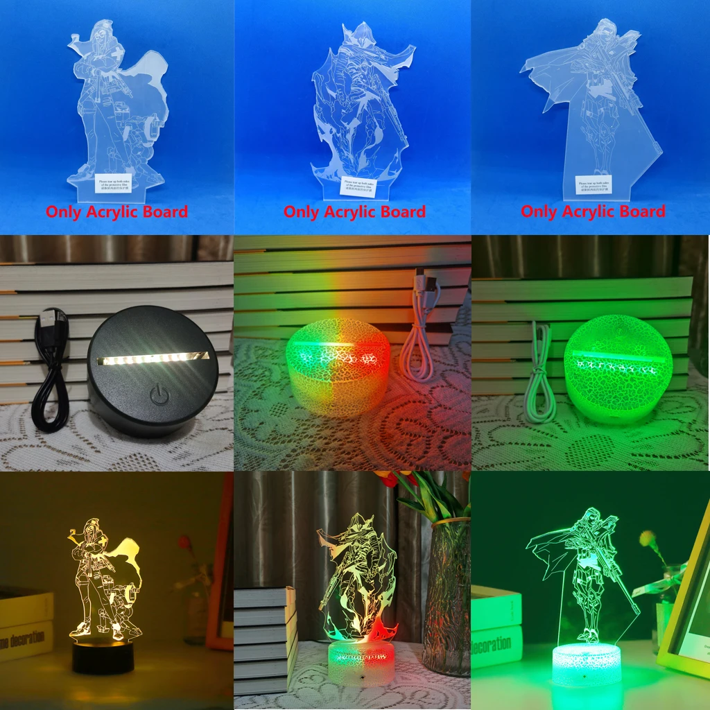 

Valorant Character Acrylic Board 3D Led Night Light Base For Kid Anime Game Sunset Lamp Child Home Room Decor Illusion Gift Omen