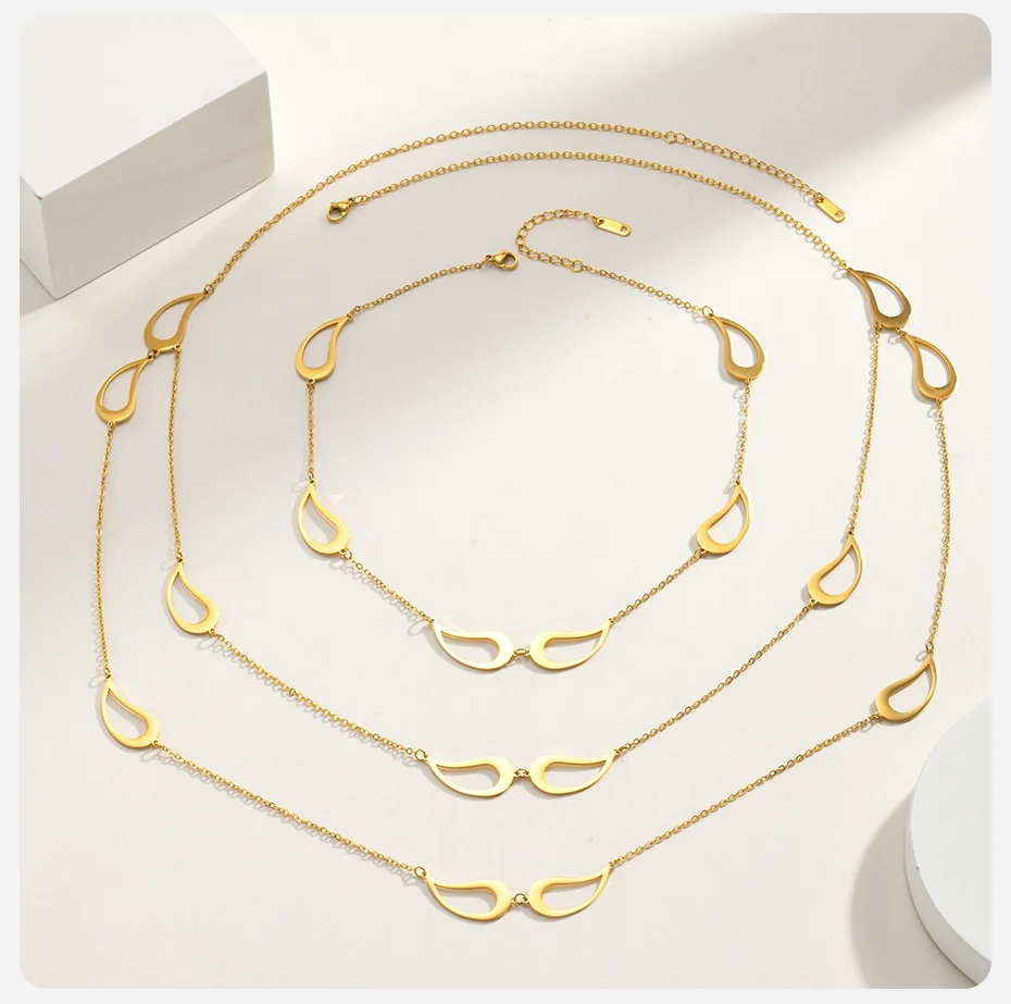 Vnox Trendige Tropfen-Choker-Halskette für Damen, 18K vergoldeter Edelstahl, Hohl-Anhänger-Halskette, minimalistischer Alltagsschmuck – Detail 5