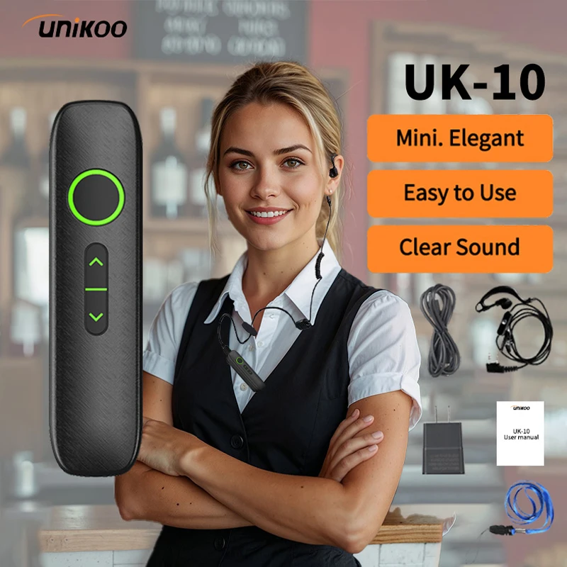 

UNIKOO UK10 Mini Portable Walkie Talkies Collar Clip FM Handsfree Two-way Radio Transceiver with Earphone for Salon Cafe