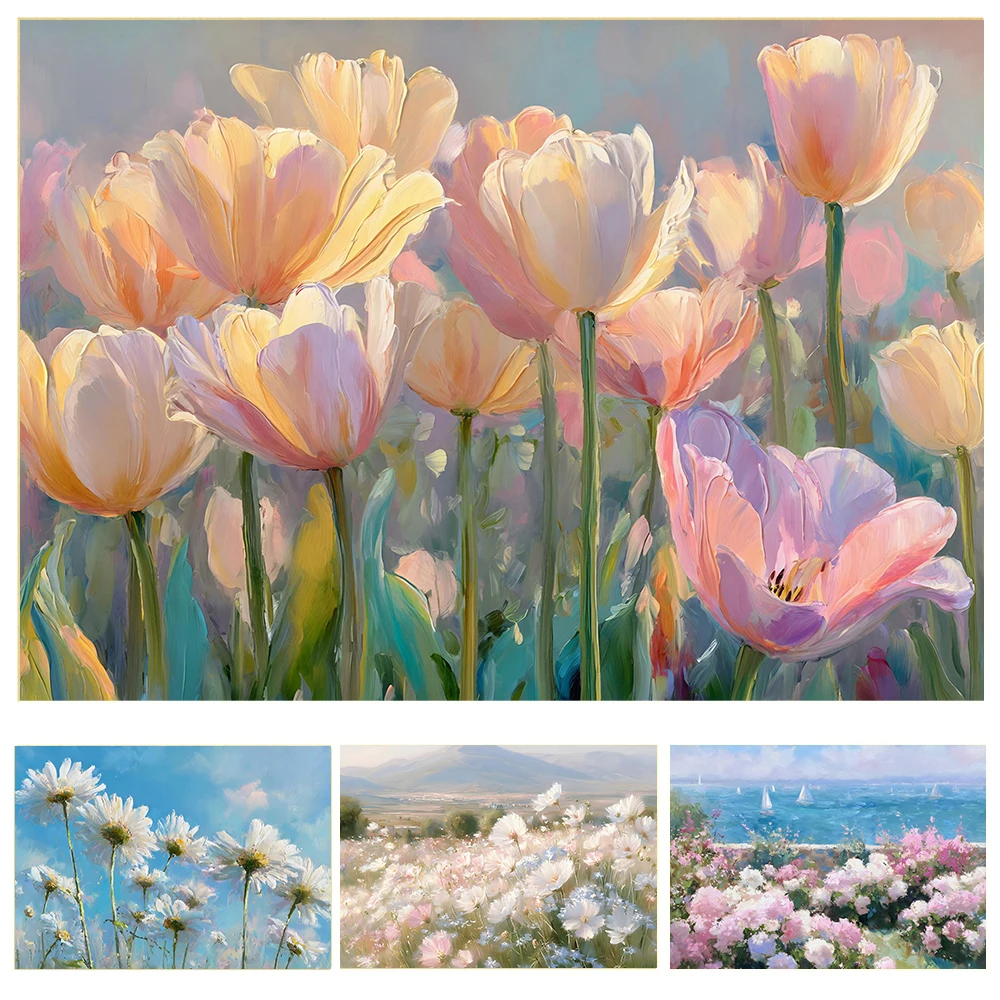 Retro Romantic Dreamy Beautiful Coastal Fields Plants Flowers Art Posters Canvas Printing Home Decor Living Room Wall Decoration