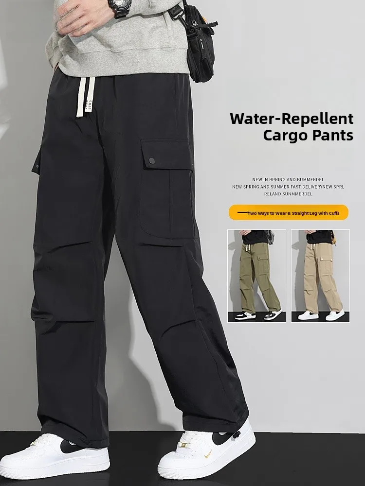 

Черные рабочие брюки мужские демисезонные свободного прямого кроя в американском стиле, уличные брюки-карго, молодежные модные брендовые, немнущиеся