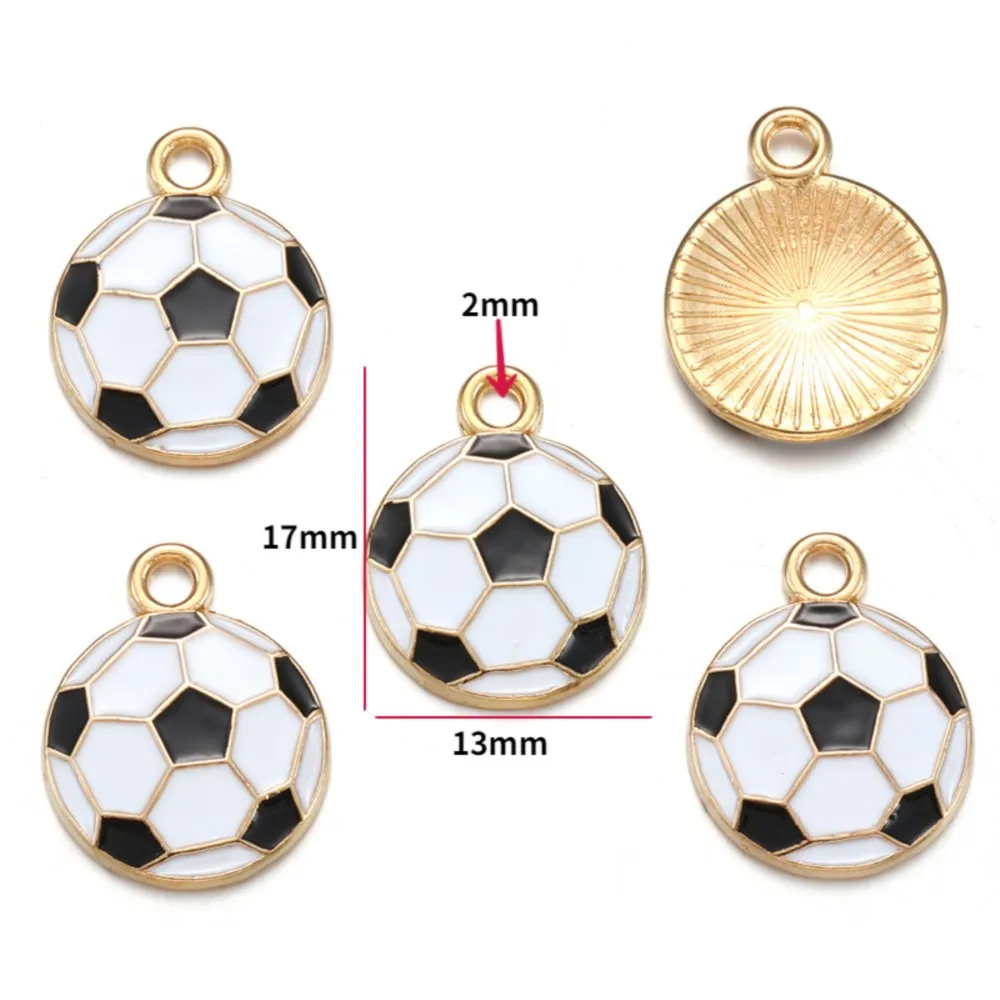 10Pcs Metal Enamel Rugby Football Badminton Racket Charm Pendant For DIY Key Chain Necklace Bracelet Jewelry Making Accessories