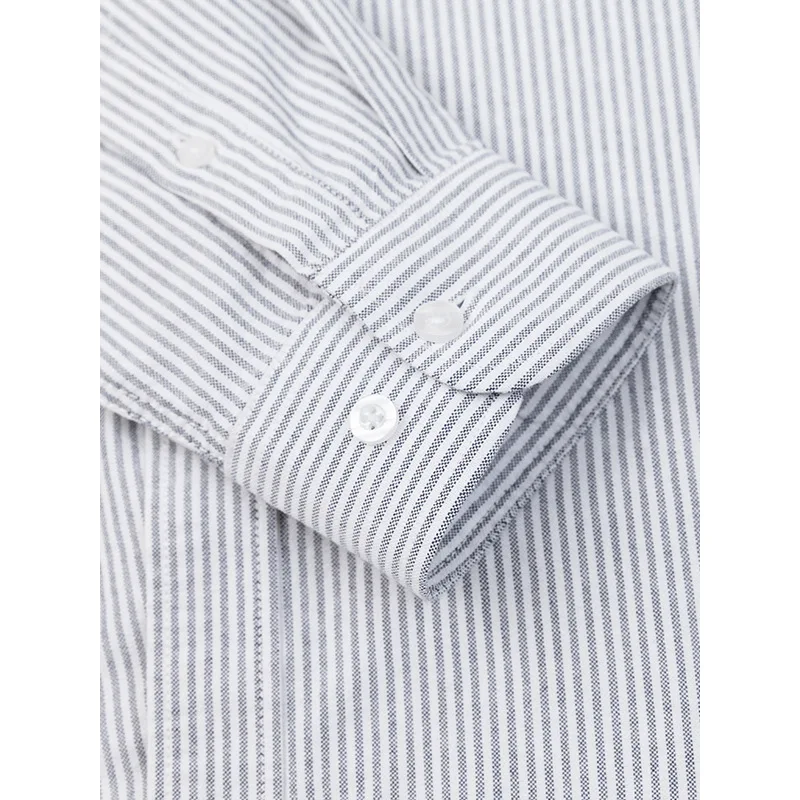 قميص رجالي مكون من 5 نجوم! كم طويل مخطط على الطراز الكوري، 100% قطن للجنسين