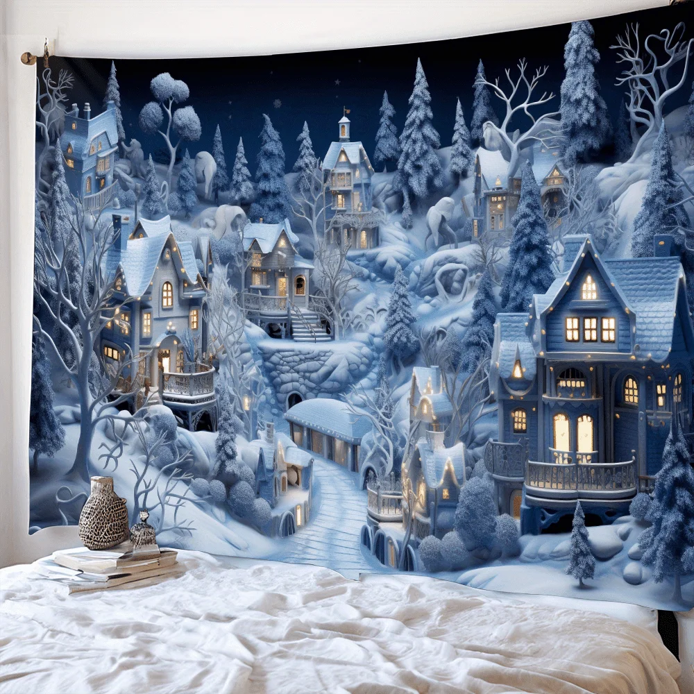 Tapestry Anime Tapestry Clearance Christmas Village Decorative Wall Home Living Room New Year Snowy Tapestry 128 characters