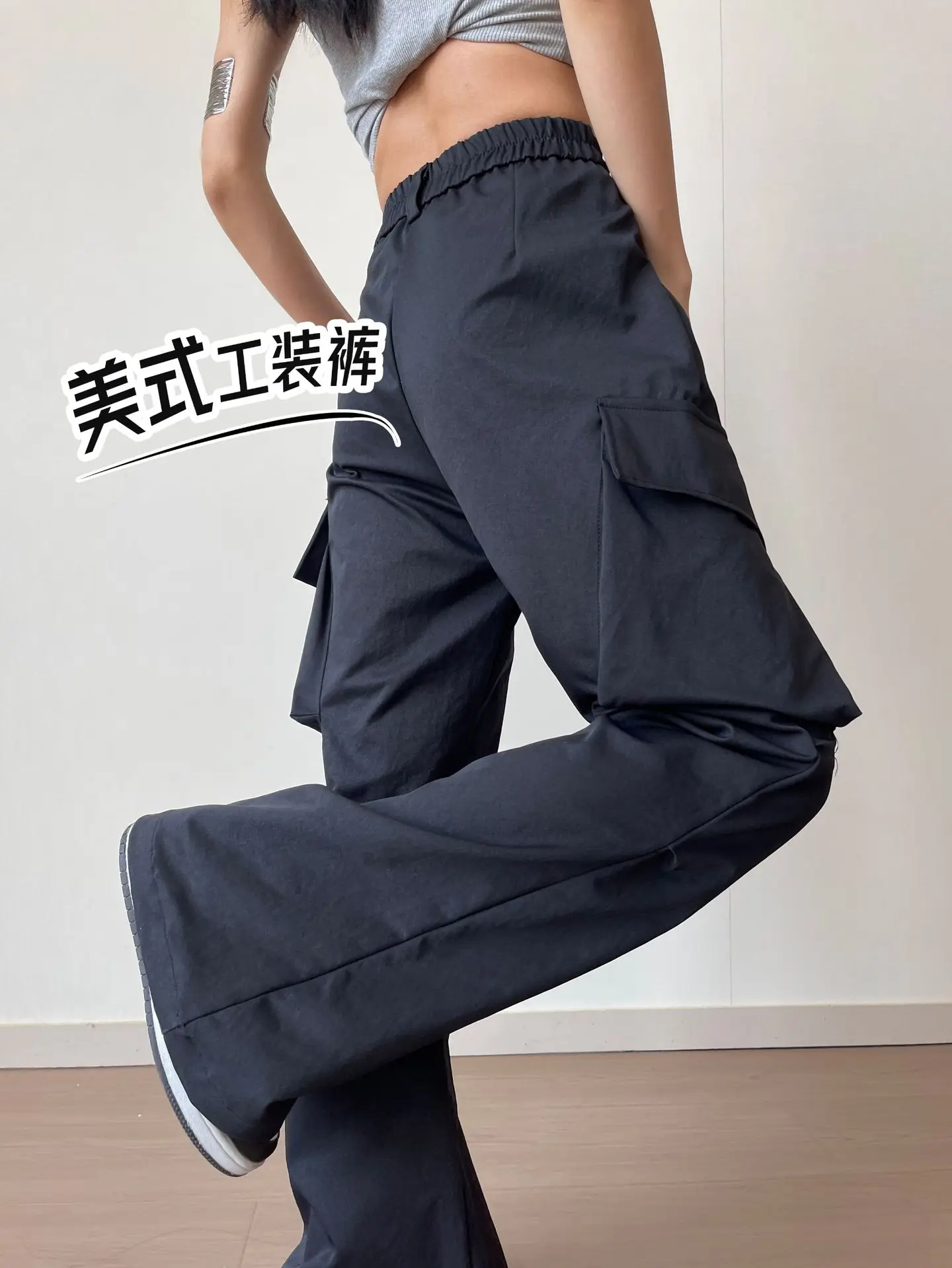 Hose mit weitem Bein, Grau, für Damen, Herbst, weites Bein, bequeme Passform, Boho-Chic, Freizeit-Reisehose, Highstreet Streetwear, atmungsaktiv, Freizeit