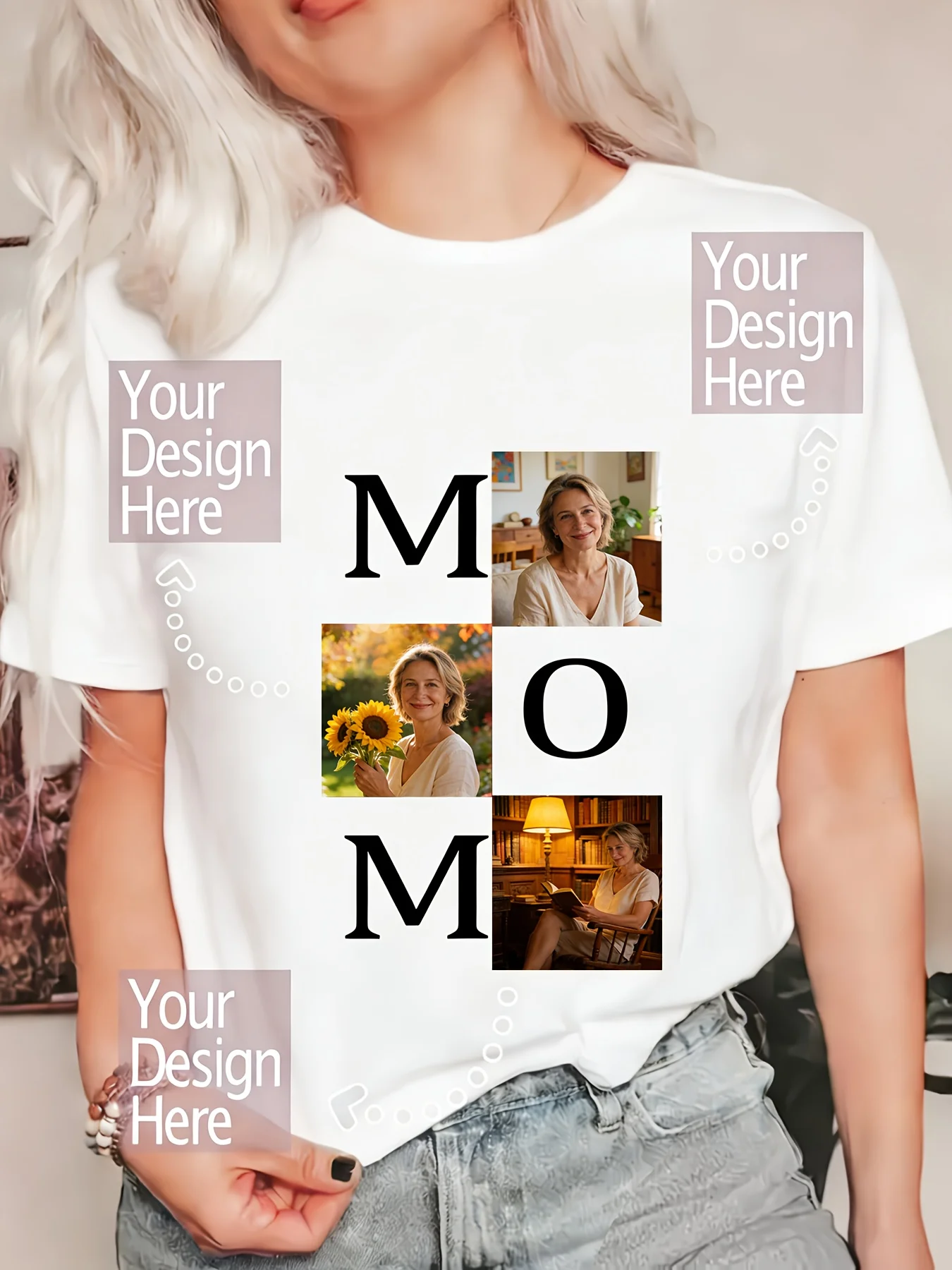 Customized Photo & Mom Design T-Shirt - Soft Breathable Casual Short Sleeve Spring Summer Personalized Keepsake Gift for Family