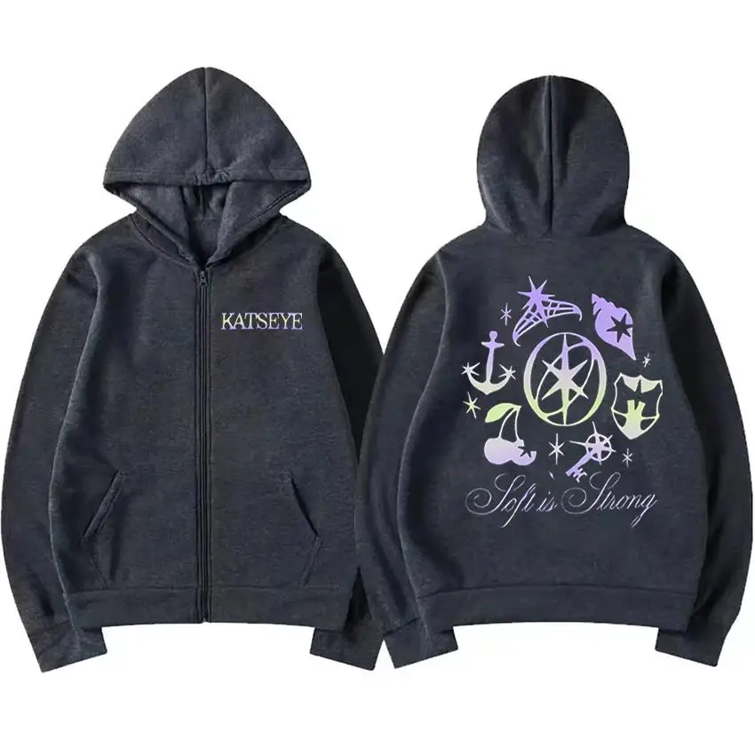 Katseye gráficos agasalho vintage com capuz das mulheres dos homens 2025 topos velo roupas de moda hip hop casaco zip up jaqueta solta streetwear