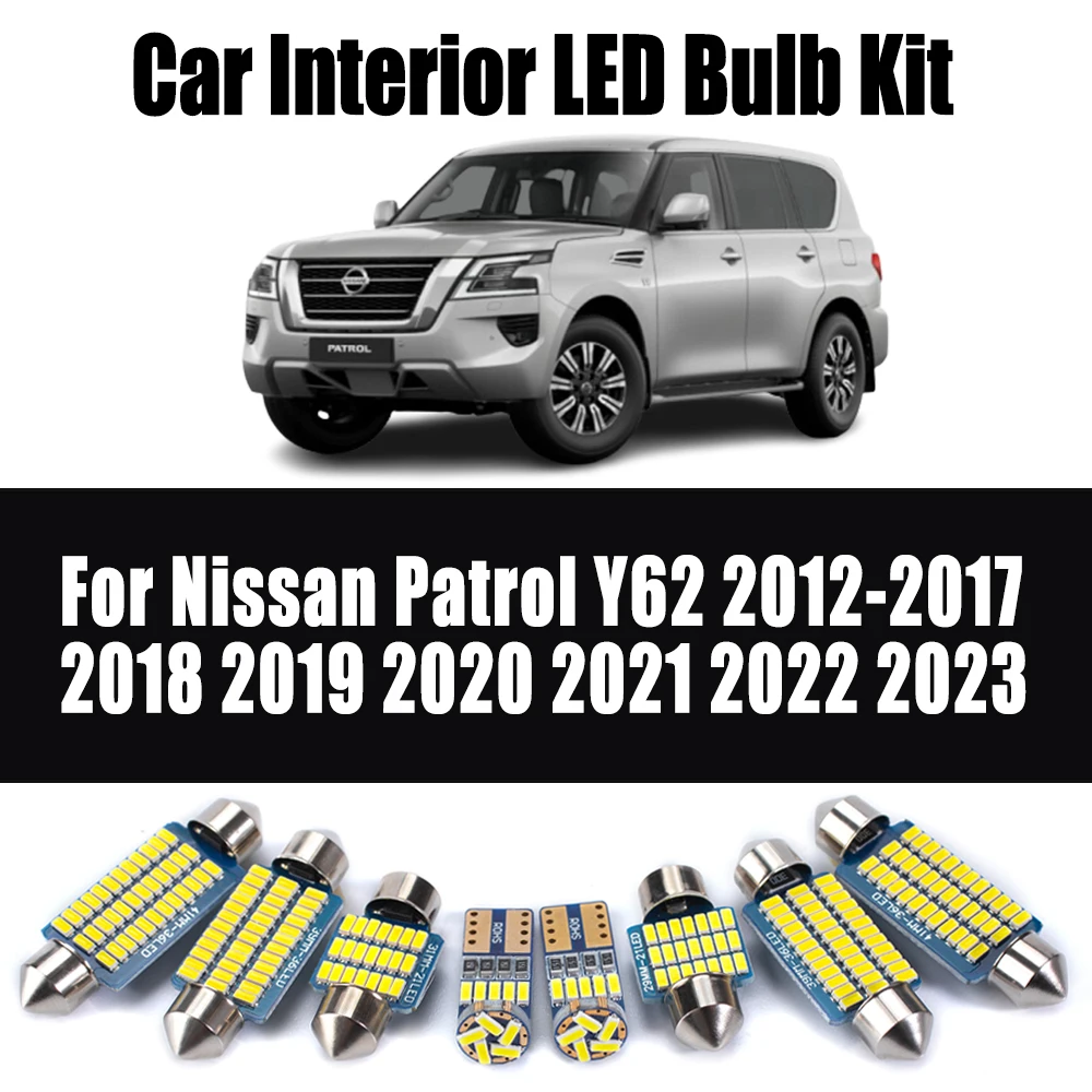 15Pcs Canbus For Nissan Patrol Y62 2012- 2020 2021 2022 2023 Vehicle LED Interior Map Dome Door Light License Plate Bulb Kit