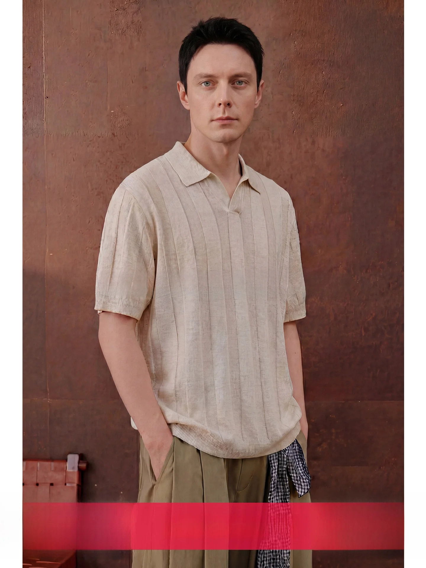 

Men's Cleanfit Knitted Short Sleeve Shirt Lenzing Linen Stripe T-Shirt Fashionable Urban Style Breathable Summer Wear