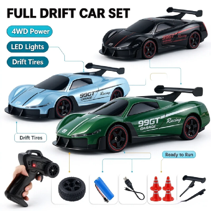 Generic Rc Drift Car 4wd High Speed Gt Racing Model With Led Light Rechargeable Remote Control Vehicle For Adult Hobby