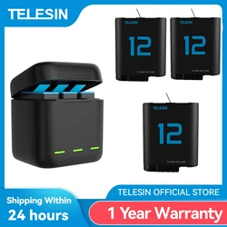 TELESIN 고프로 히어로 12, 11, 10, 9, 3 웨이 LED 라이트 배터리 충전기, TF 카드 배터리 보관, 고프로 히어로 블랙