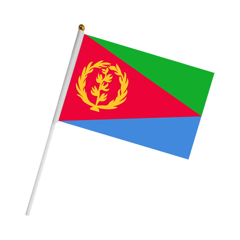 Aerlxemrbrae   100pcs/lot  Eritrea Hand Flag 14*21cm   Small Hand waving Flag with plastic flagpole