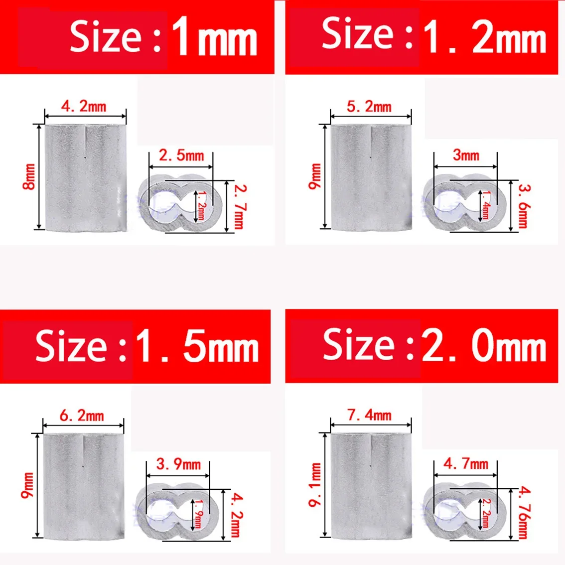 1-50pcs Aluminium Sleeve,Double Hole Cable Crimp Sleeve 8-Shape Aluminum Cable Stopper Crimp Rope Hardware Accessories