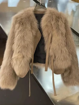 Bayan Kısa Kış Ceket 2024 Yeni Taklit Kürk Ceket Moda Gevşek Peluş Giyim Kadın Lüks Taklit Tilki Kürk Ceket