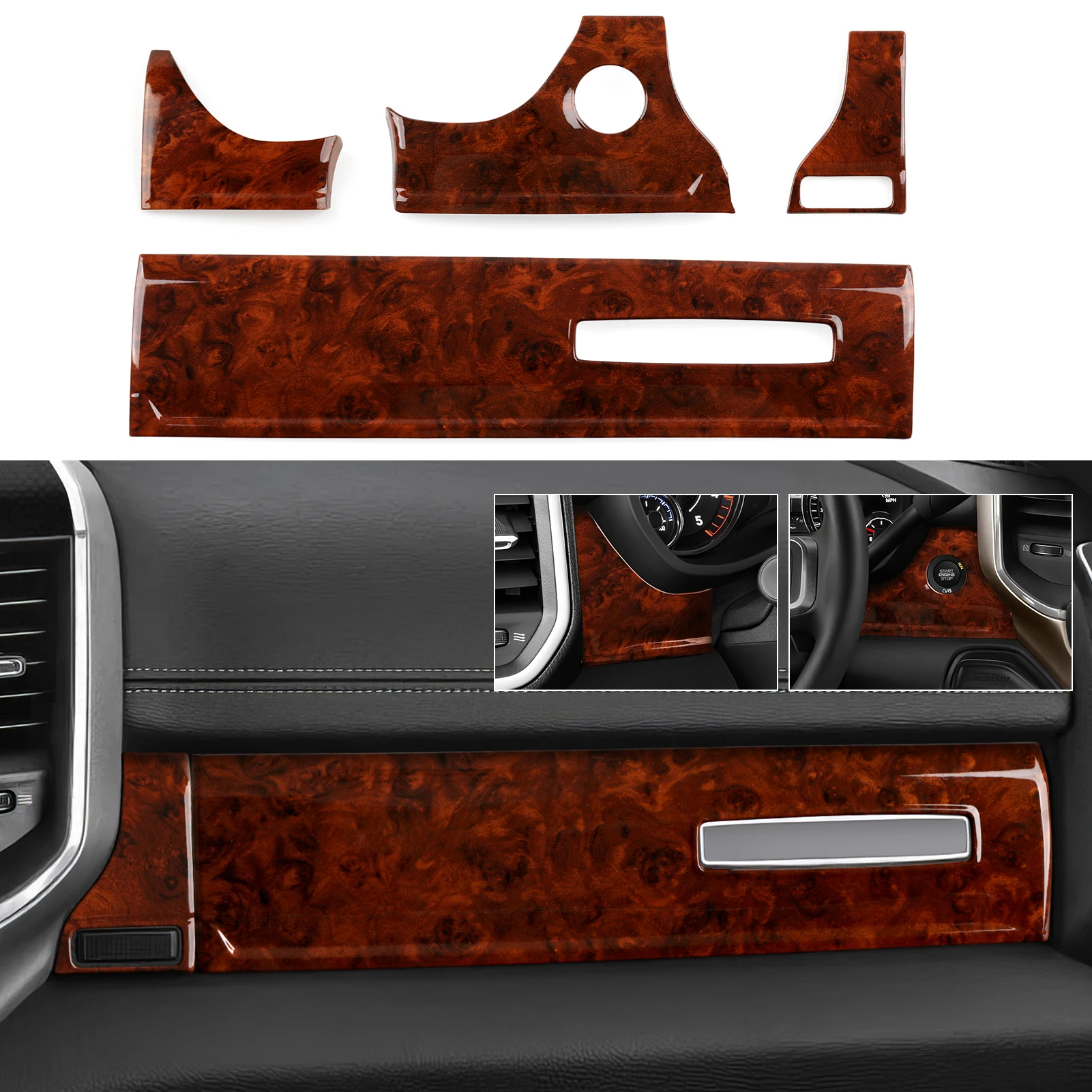 

For Dodge RAM 1500 2500 3500 2019-2026.Car Center Console Dashboard Panel Cover.Wood Grain Interior Sticker ABS Accessories.