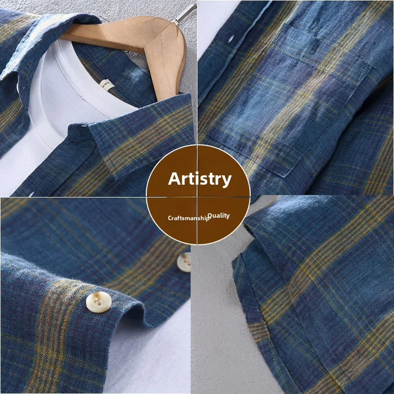 

Мужская длинная льняная ткань Sve, повседневная летняя новинка 2024, дышащая легкая повседневная хлопковая льняная ткань с плоским плетением в клетку