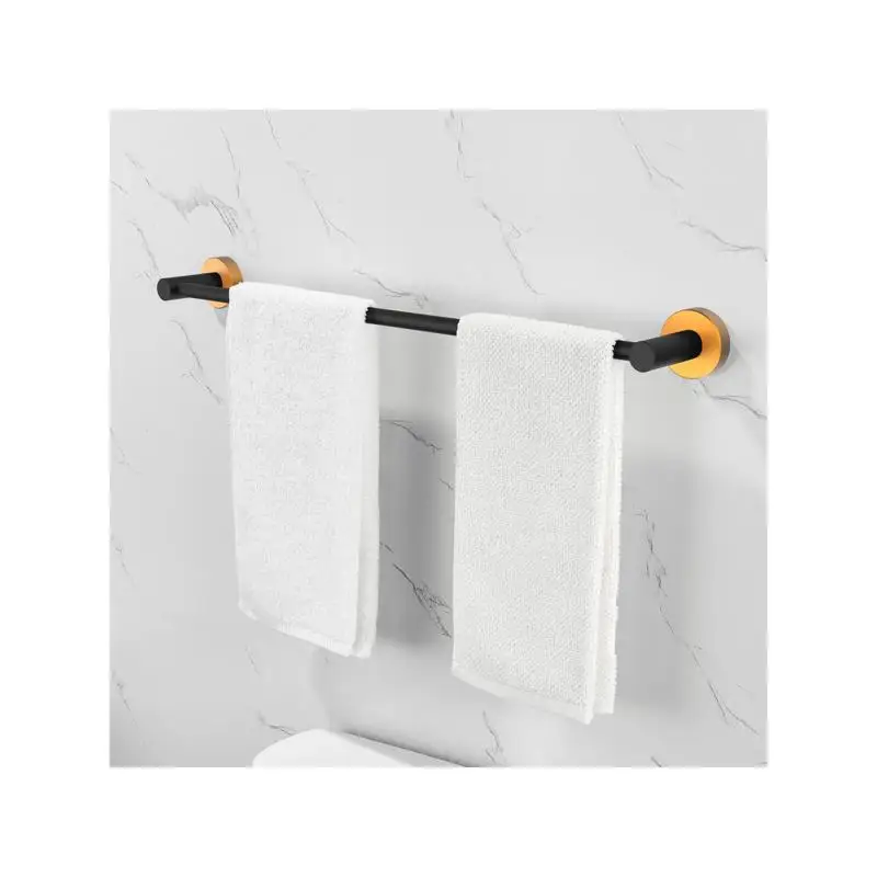مجموعة أدوات المناشف المكونة من 6 قطع من الألومنيوم السميك، مثبتة على الحائط، 24 بوصة، لمسة نهائية باللونين الأسود والذهبي، مثالية لترقية أجهزة الحمام