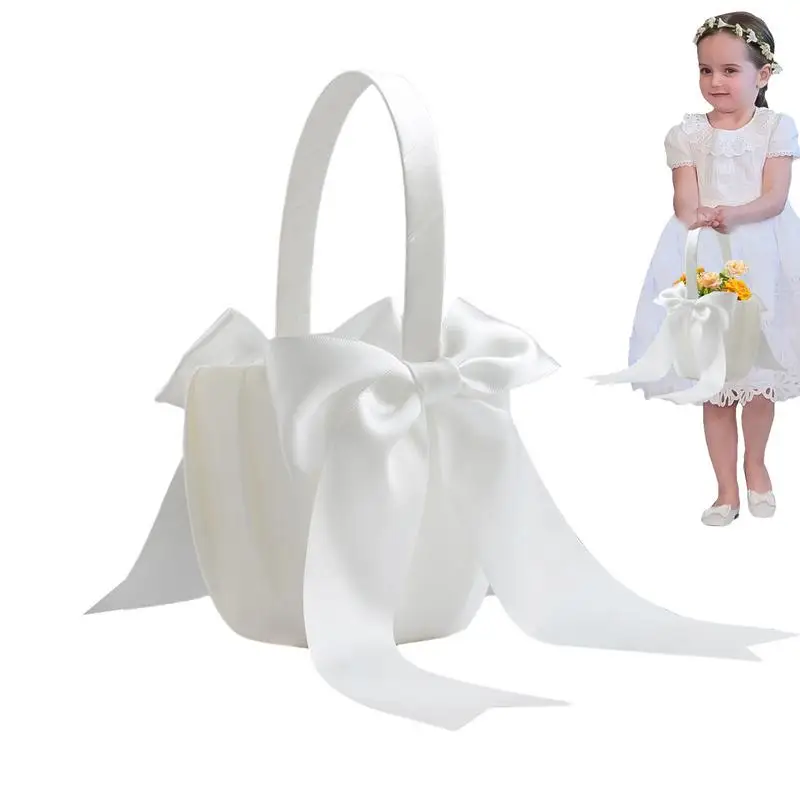 Flower Girl Baskets For Weddings Western Wedding Flower Girl Basket Big Bowknot White Baskets Bride Flower Girl Boys Scattering