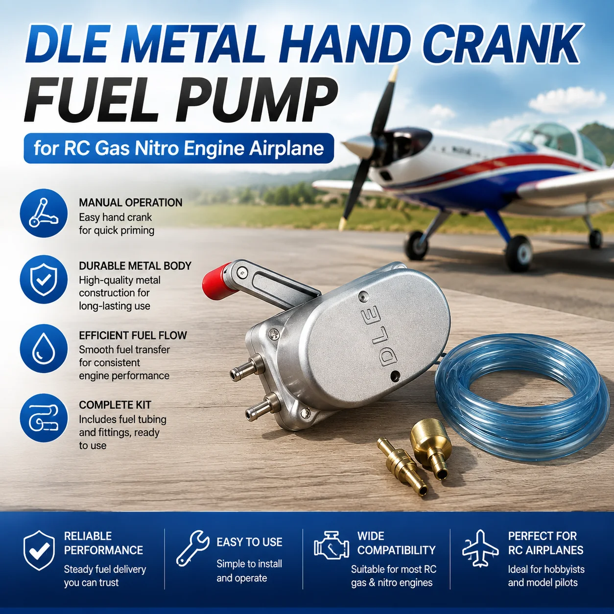 DLE Metal Hand Crank Fuel Pump for RC Gas Nitro Engine Airplane Manual Oil Transfer Pump