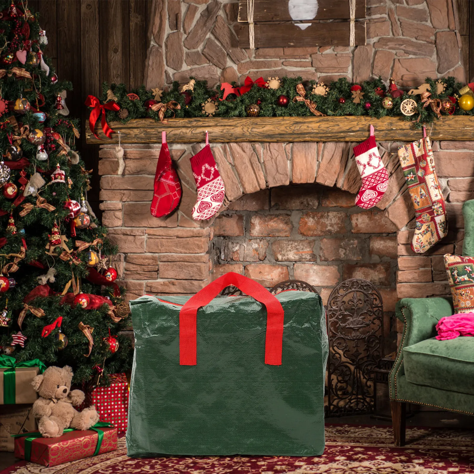 Xmas Tree Storage Bag Heavy Duty Waterproof Material Full Length Zipper Sturdy Handles for Christmas Tree Storage and Bulk Item