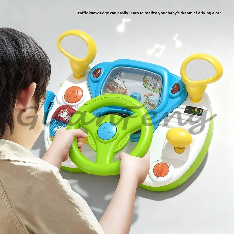 Kids Simulation Driving Cab Steering Wheel Toy, Early Education Puzzle Pretend Driving Game for Child