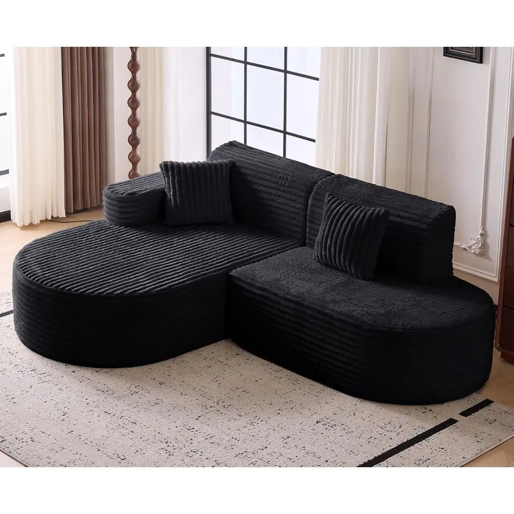 

ern Curved BonelSoa Couch, L-Shaped Soa, Corduroy Upholstered Cloud Sectional Couch or Living Room, Bedroom and Aparent,No Assem