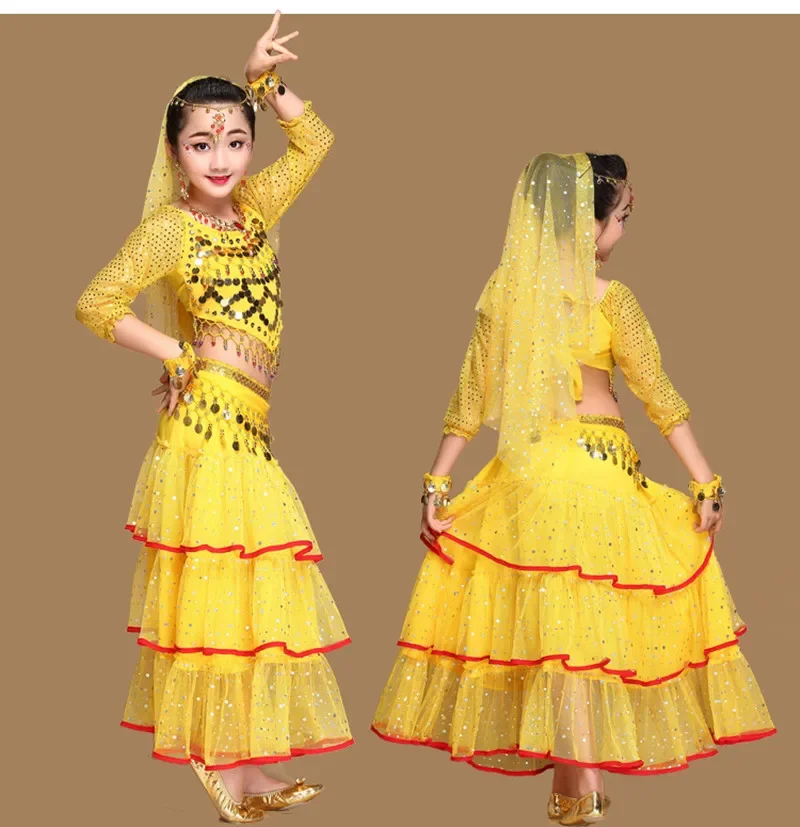 Kids Belly Dance Costumes Set Oriental Dance Costumes Girls Egypt Egyptian Bollywood Indian Belly Dancing Skirt India 3 Color