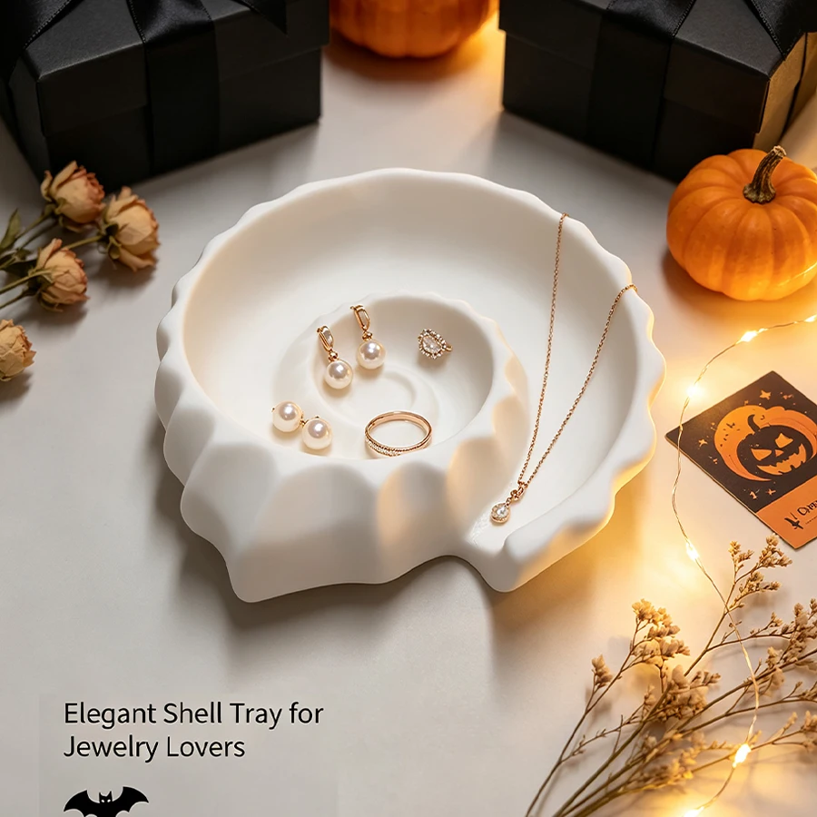 Cute Shell-Shaped Matte White Jewelry Storage Dish, Spiral Conch Design Ring Dish, Earring Storage Rack, Necklace and Small Jewelry Display Tray, Jewelry Storage Stand, Dressing Table Bedside Cabinet Entryway Small Storage Tray, Multifunctional Desktop Clutter Organizer, Decorative Tray, Nordic Minimalist Style with Smooth Texture, Bedroom Countertop Home Decor Ornament, Exquisite Creative Gift, Great Birthday and Holiday Gift for Girls