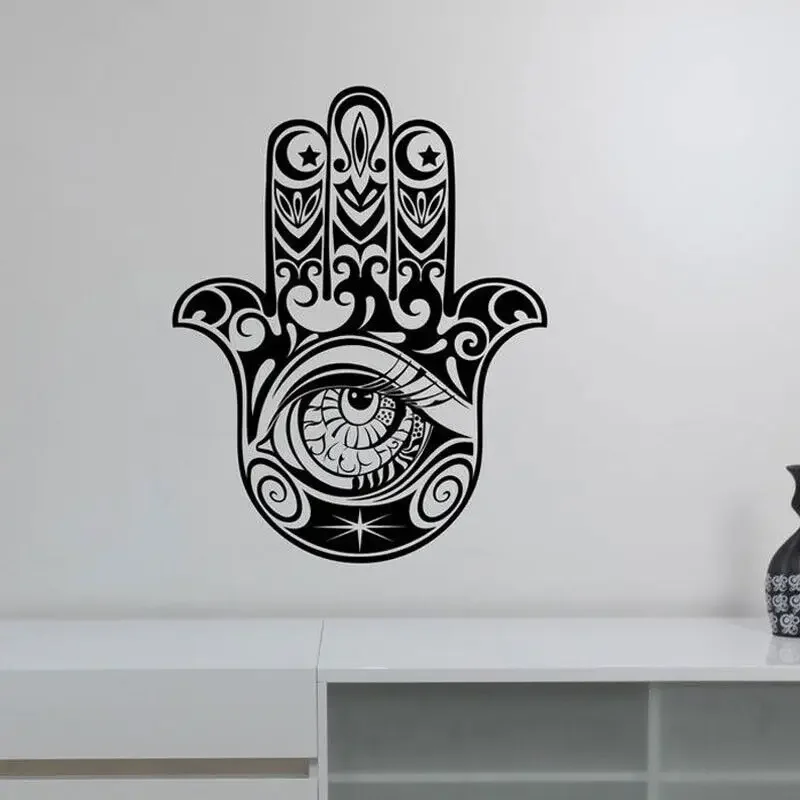 Hamsa Hand African Pattern Evil Eye Hand of Fatima Naklejka ścienna Vinyl Home Decor Living Room Indian Yoga Studio Dorm Naklejka 3856