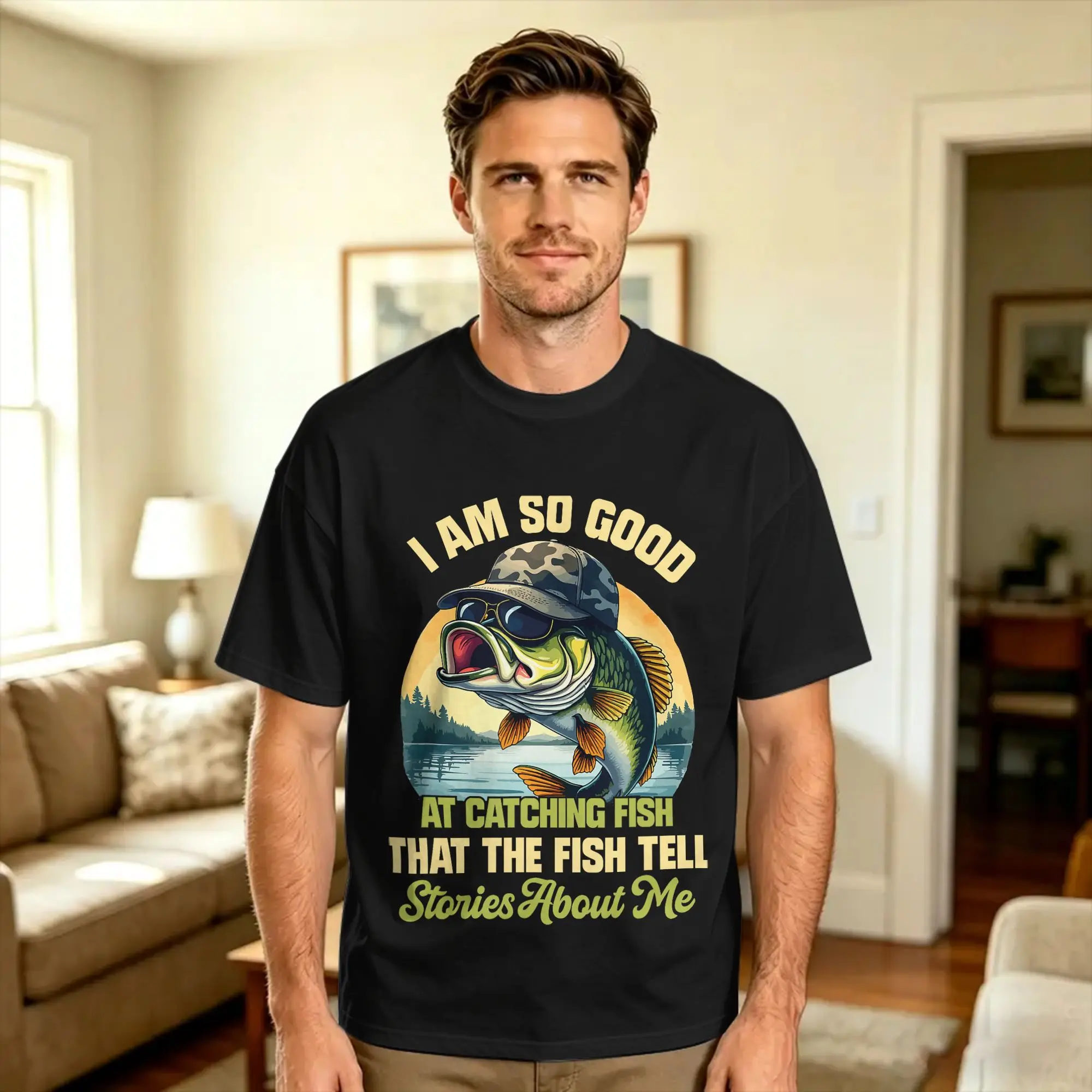 Harajuku T Shirt Summer I'm So Good At Catching Fish that The Fish Tell Stories Hip Hop T Shirts  100 Cotton Tshirt Short Sleeve