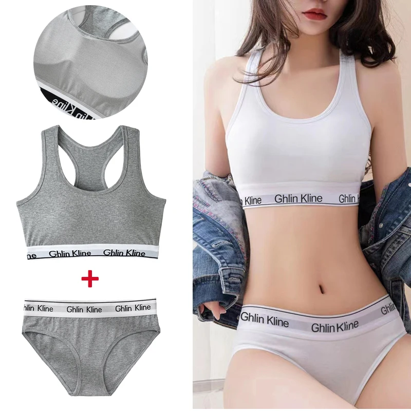 Underwear with Bra Set For Female Cotton Sports Girl Tank Top and Briefs Kit S-XL