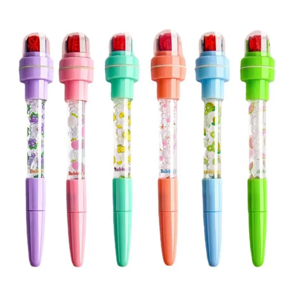 

Novetly With Light Bubbler Pen With Stamp 5 In 1 Fidget Seal Roller Stamp Pen Sensory Multifunctional Bubble Blowing Pen Kids
