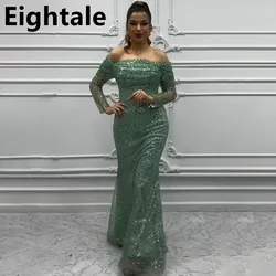 Eightale 2024 Mermaid Sequin Prom Dress Off Shouder Long Sleeve Evening Dress Women Formal Party Gown Customized