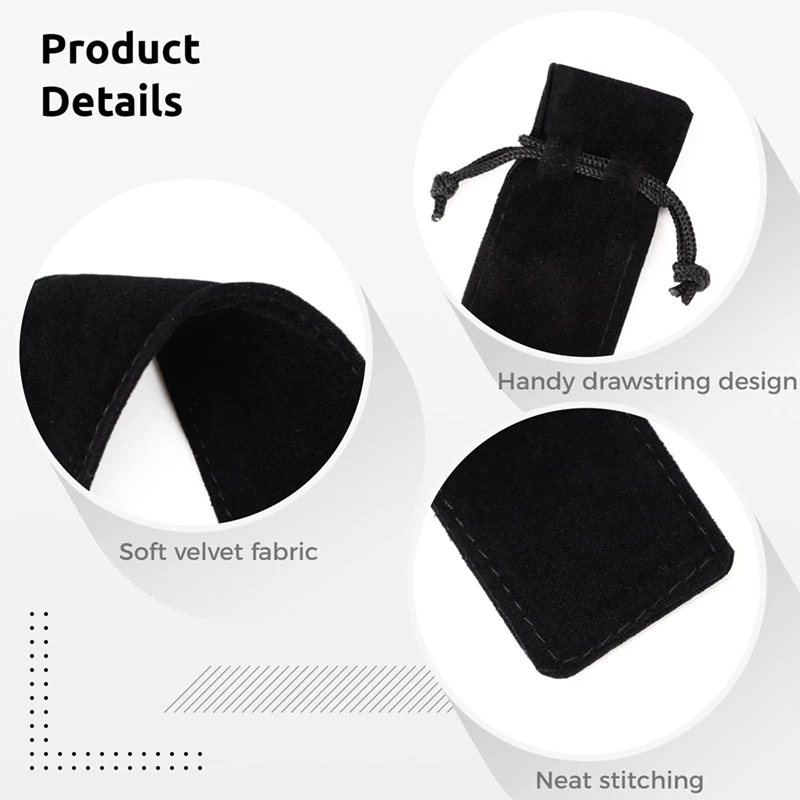 Velvet Pen Bolsa Sacos com cordão, Pen Sleeve Holders, Bolsas multiuso, 1.4X6.9In, 100 pcs
