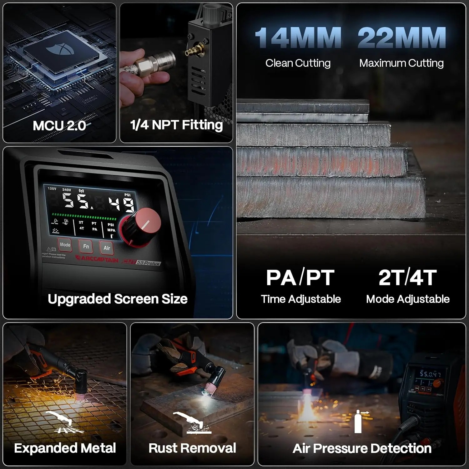 ARCCAPTAIN IControl CUT55 Plasma Cutter Machine [APP Control] 55 Amp Non-Touch Pilot Arc 120V/240V LED Display Metal Rust