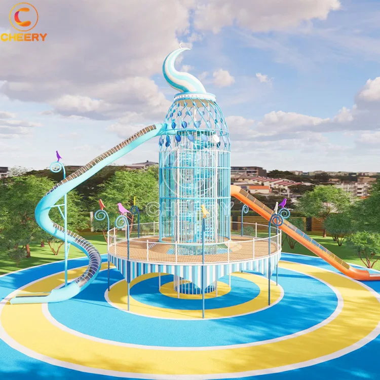 Kids Outdoor Playground Climbing Net Plastic Spiral Slide Children Amusement Equipment Combination Slide