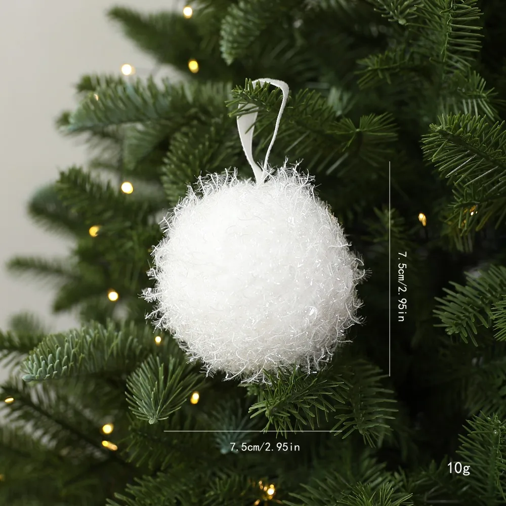 White Christmas Tree Ornament Fine Glitter Threads Texture Christmas Ornament Ribbon Hanging Loop Lightweight