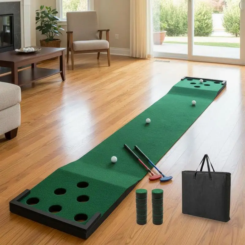 

11 FT Indoor Outdoor Putting Green Mat with 2 Adjustable Putters and 6 Balls