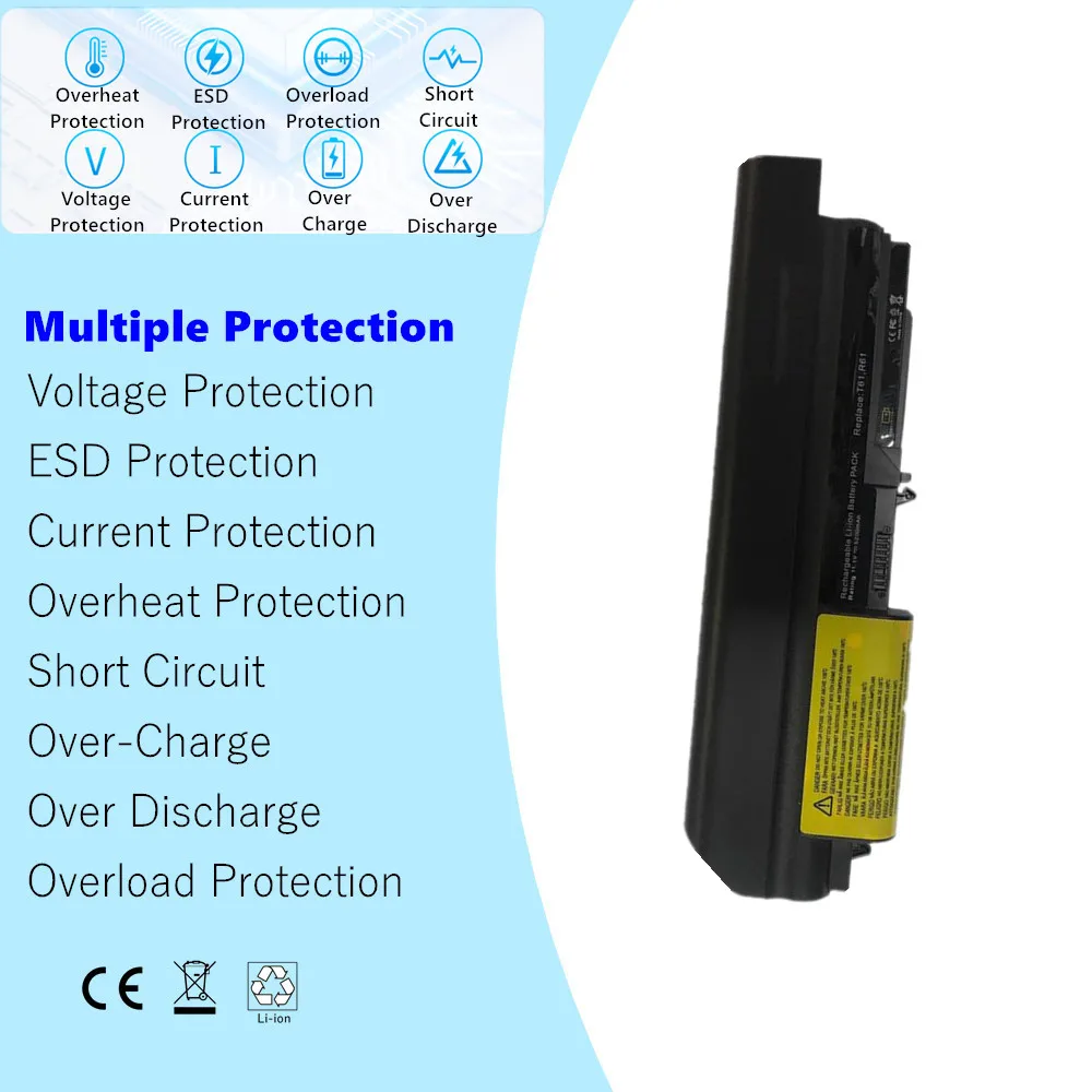 Laptop Battery for Lenovo ThinkPad R61 T61 R61i R61e R400 T400 Series(14-inch wide) 42T5225 42T5227 42T5262 42T5264 42T5229
