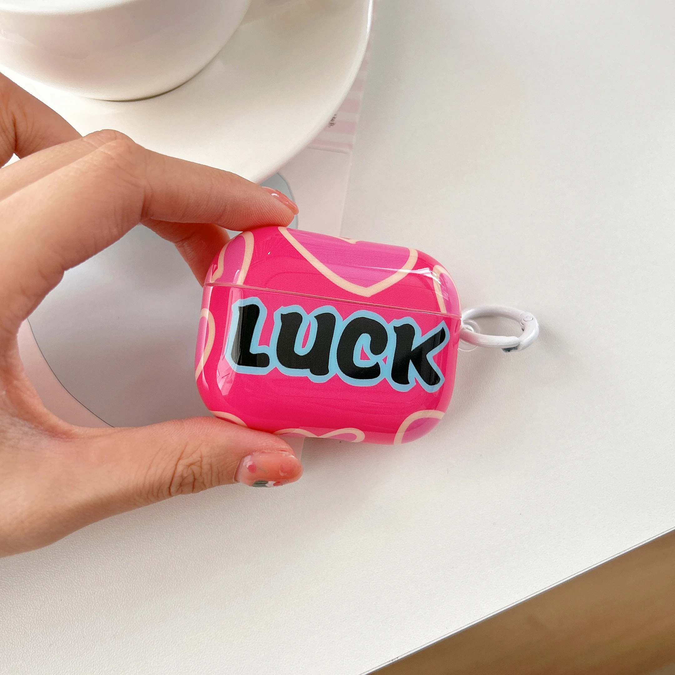 Fashion Black Letters Pink Love Pattern Rose Red Glossy Protective Earphone Cover Case For AirPods 1 2 3 4 5 Pro Pro2 Pro3