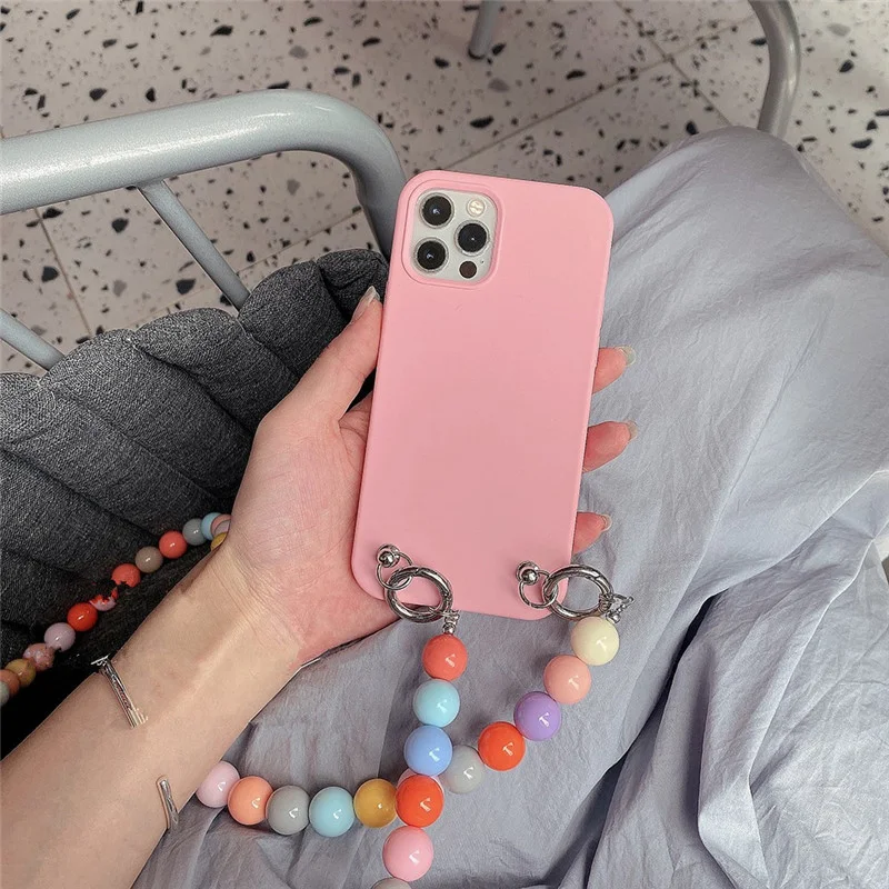 INS Hot Crossbody Rainbow Beads Shockproof Phone Case for iphone 11 13 14 Pro 15 Pro Max XS 6S 7 8 Plus Bumper Soft Back cover