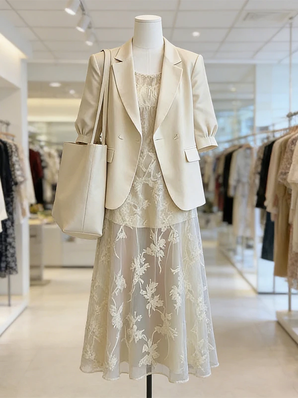 

Large Size White Suit Jacket And Halter Dress Set Summer 2026 Fashion Women's Ensemble Regular Length Seven Sleeve Commute Style