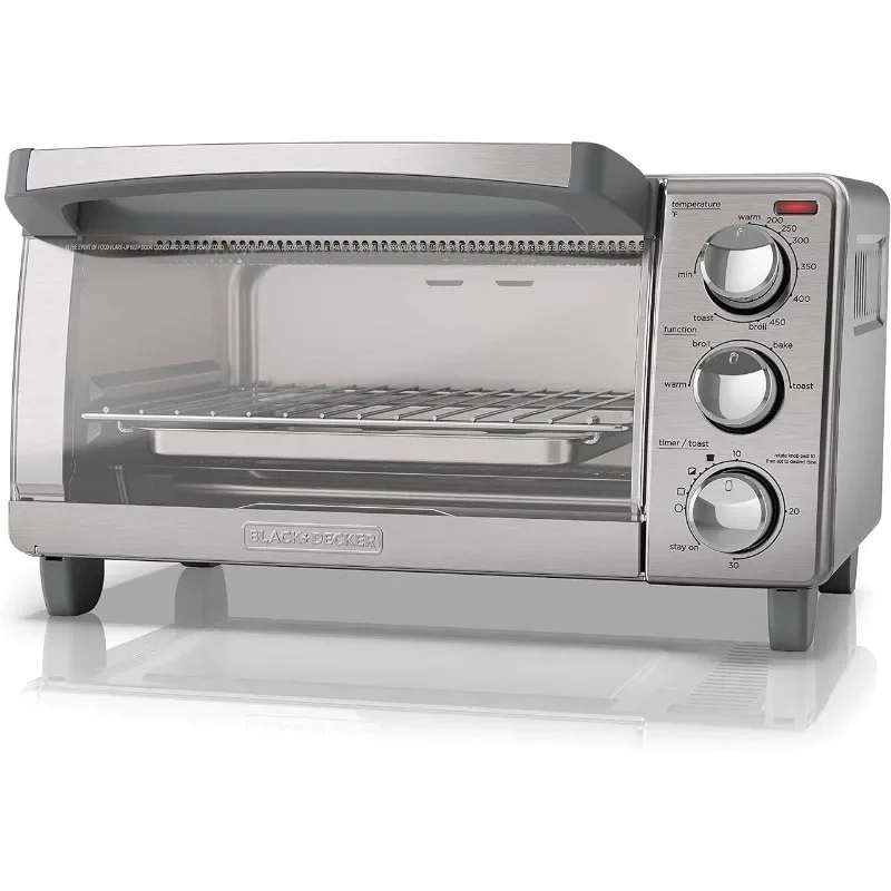 HAOYUNMA 4-Slice Toaster Oven with Natural Convection, Stainless Steel,4 Cooking Functions Bake, Broil, Toast and Keep Warm