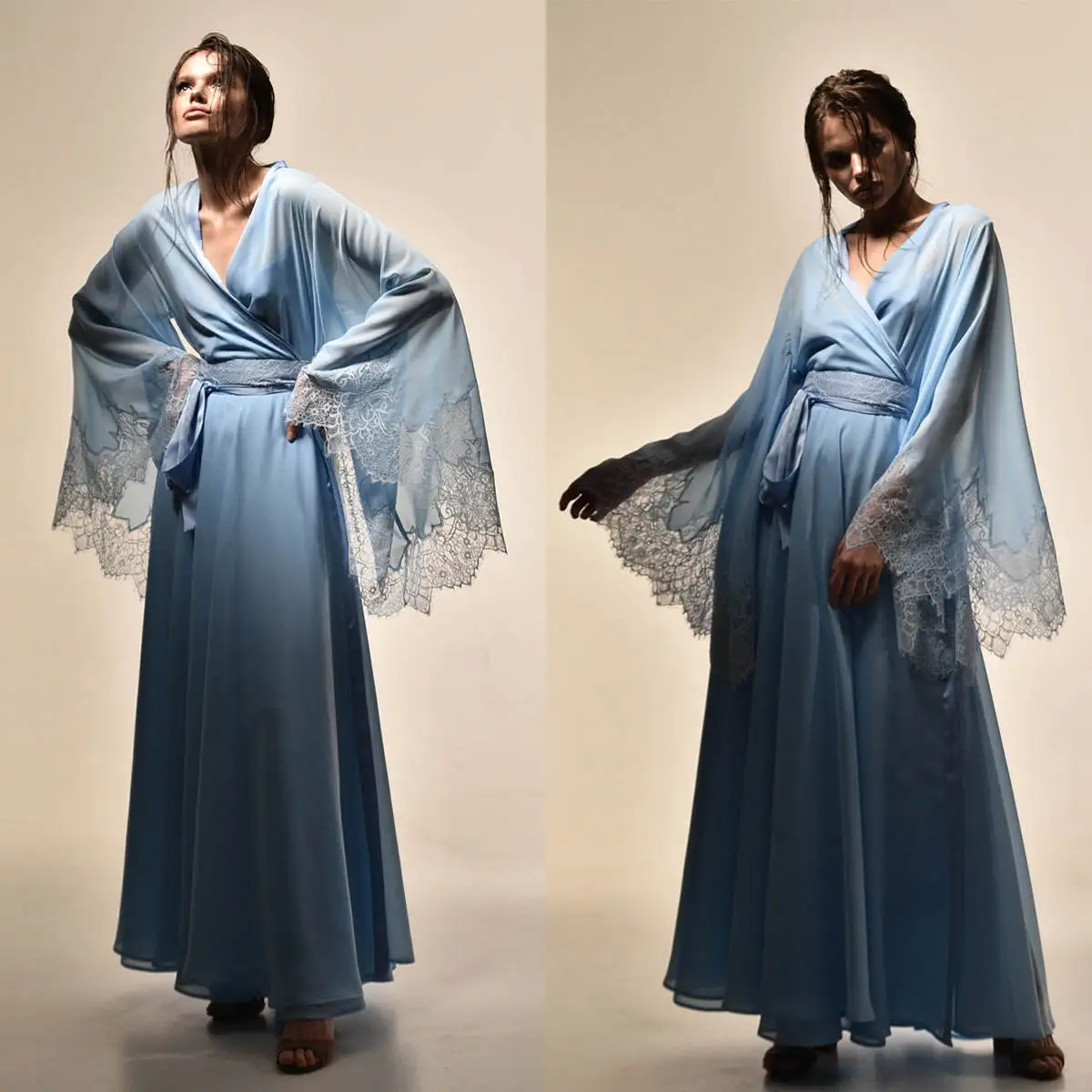 

Elegant Dresses Women Robe V-Neck Appliques Lace Up Long Sleeve Maternity Dressing Shower Gown for Photography Custom Made