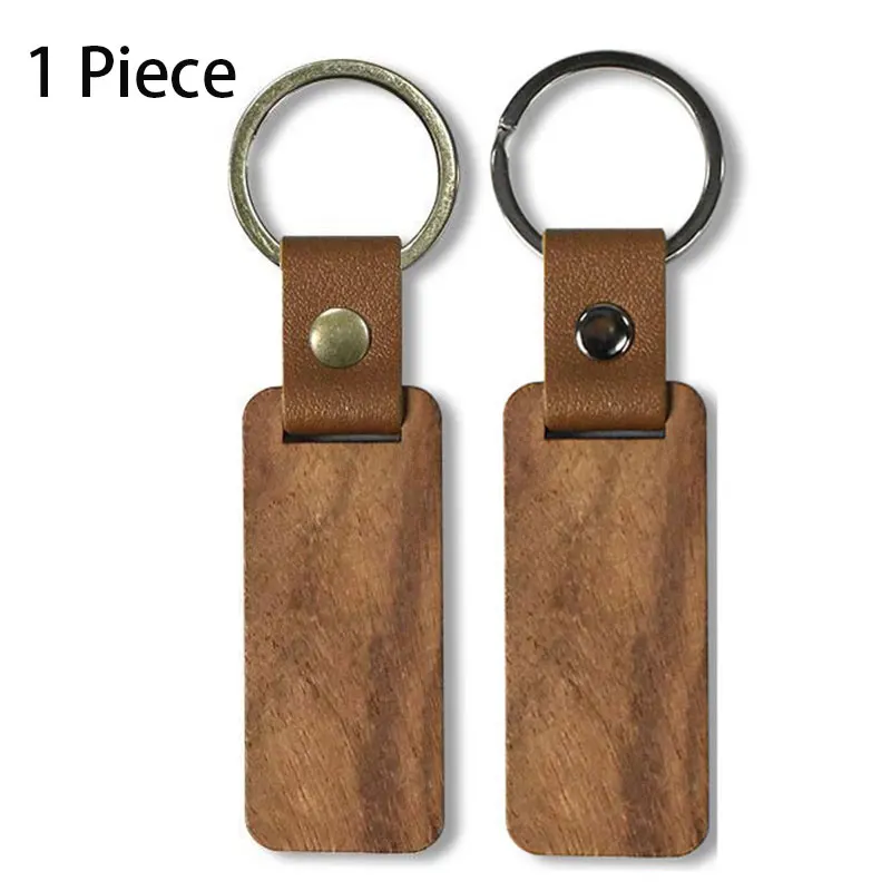 1 Piece Wood Material Pure Wood PU Leather Keychain Car Keychain Family Gift Wood Craft Key Ring Holder Wooden Key Tag