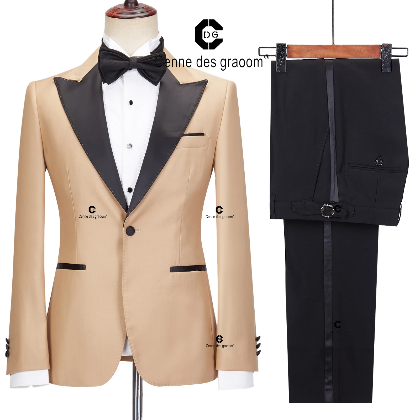 

Cenne Des Graoom Elegant Tuxedo Suit For Men Black Satin Peak Lapel One Button Slim Fit Solid Wedding Party Dress Costume Homme