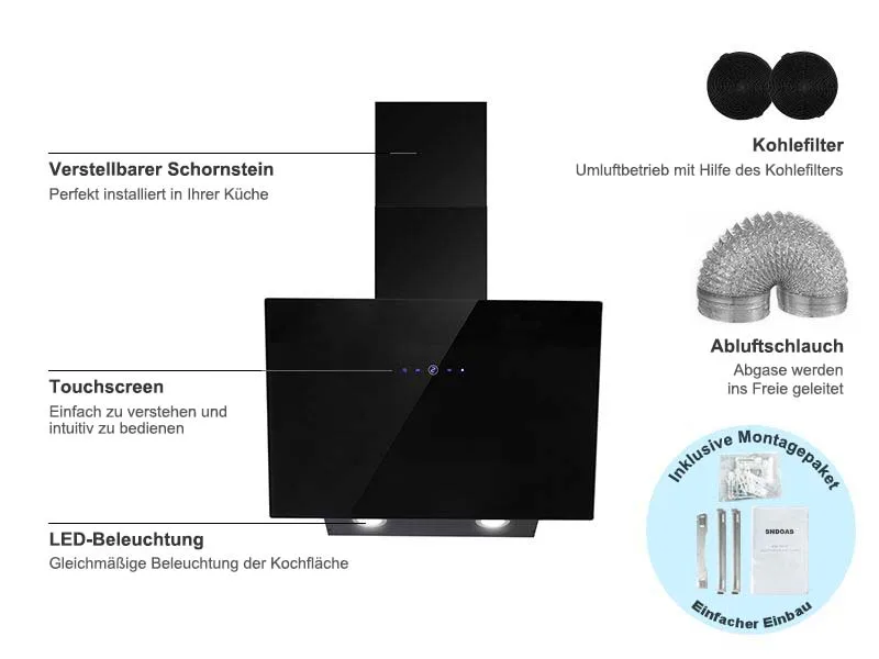 � 60 cm Dunstabzugshaube CycloneForce ™ A++ Energy – Intelligente Verzögerungsabschaltung mit Aktivkohlekanal/kanallosem Modus (TouchSync Control) – Detail 2