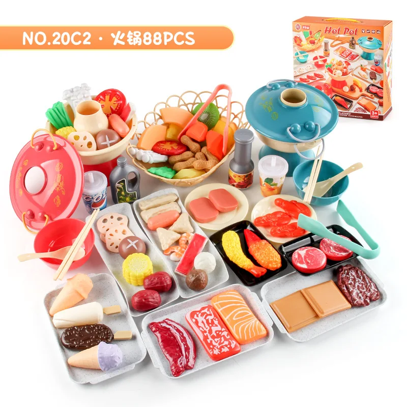 หม้อร้อนสำหรับเด็ก88/95/115ชิ้นของเล่นบาร์บีคิวชุดภาชนะพ่อแม่-ลูกแบบโต้ตอบของเล่นเพื่อการศึกษาแบบจำลองห้องครัว