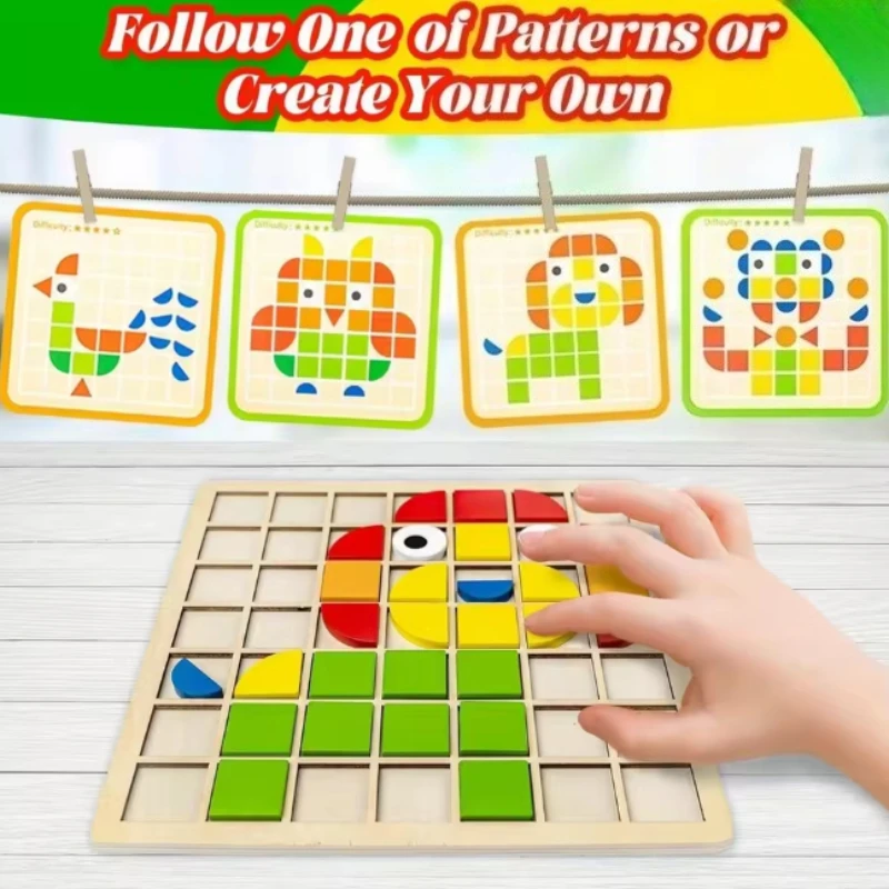 120 قطعة خشبية فسيفساء لغز لعبة مونتيسوري للأطفال ثلاثية الأبعاد هندسية اللبنات الرضع التعلم المبكر لعبة تعليمية