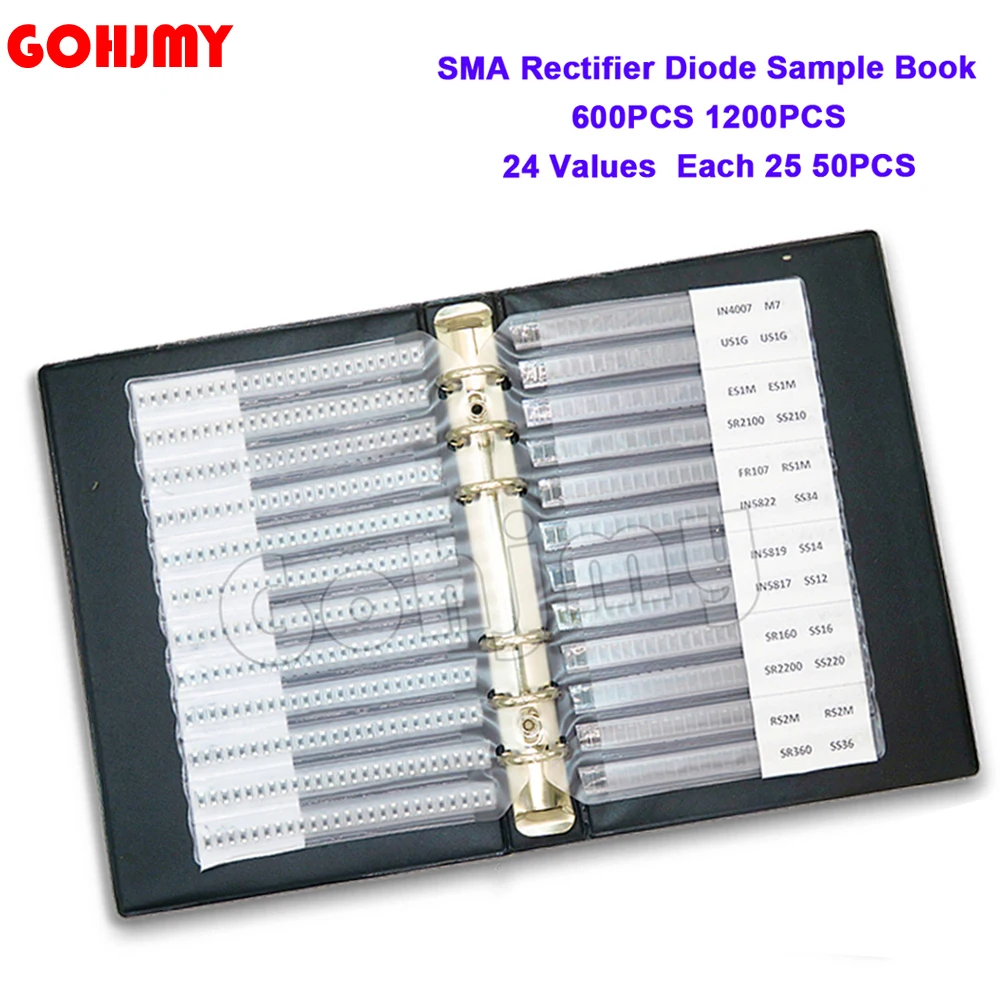 24 Values M7 M4 M1 SMD Schottky diodes Assortment Kit SMA SS12 SS110 SS16 SS14 SS34 SS36 SS24 SS210 Rectifier Diode Sample Book